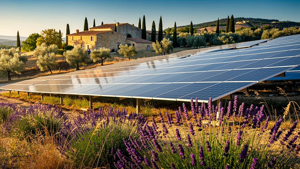Panneaux solaires en Provence sous un ciel bleu, symbolisant leur efficacité et promesse énergétique