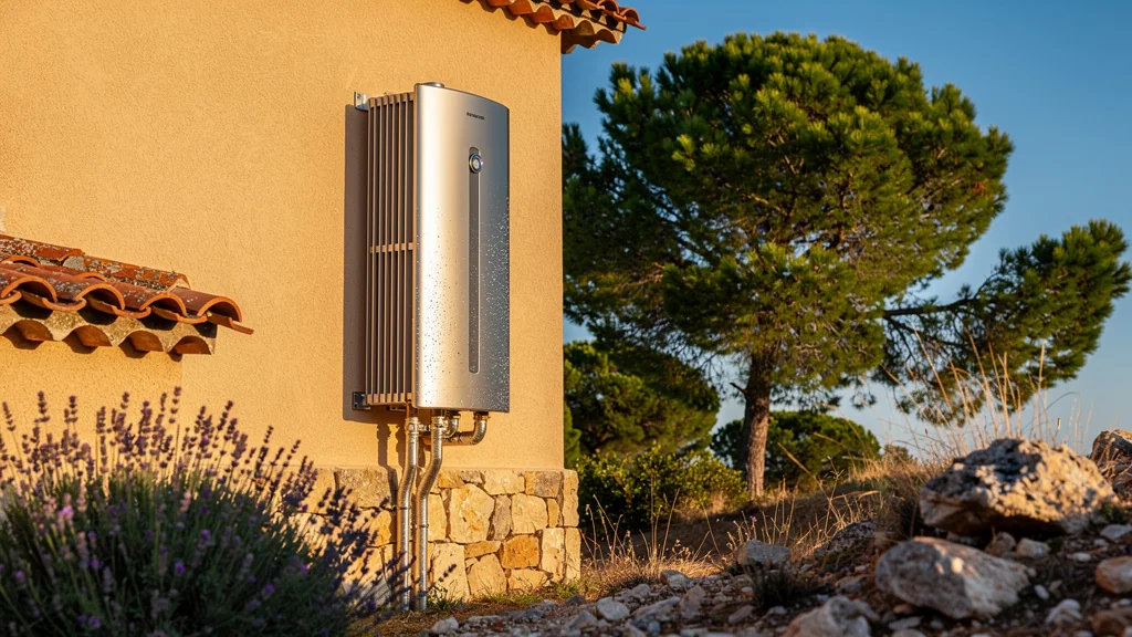 Ballon thermodynamique installé sur façade provençale sous climat varois en plein soleil méditerranéen