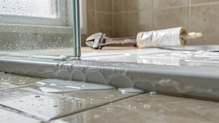 Fuite d'eau sous bac de douche causée par un joint silicone mal posé trop vite